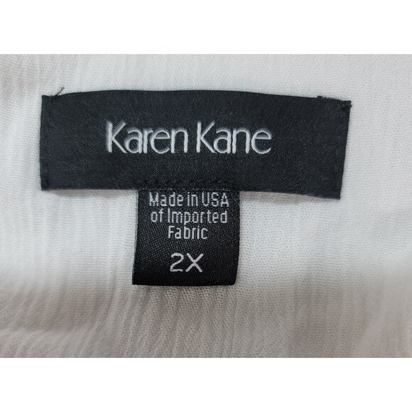 Karen Kane White Crinkled Layered Top 2X Lightweight Flowy Boho Roll Tab Sleeve - Picture 3 of 5